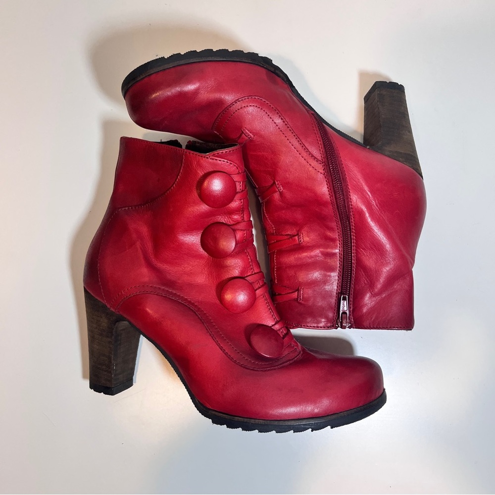Miz Mooz Red Leather Button Ankle Boots - Picture 8 of 8